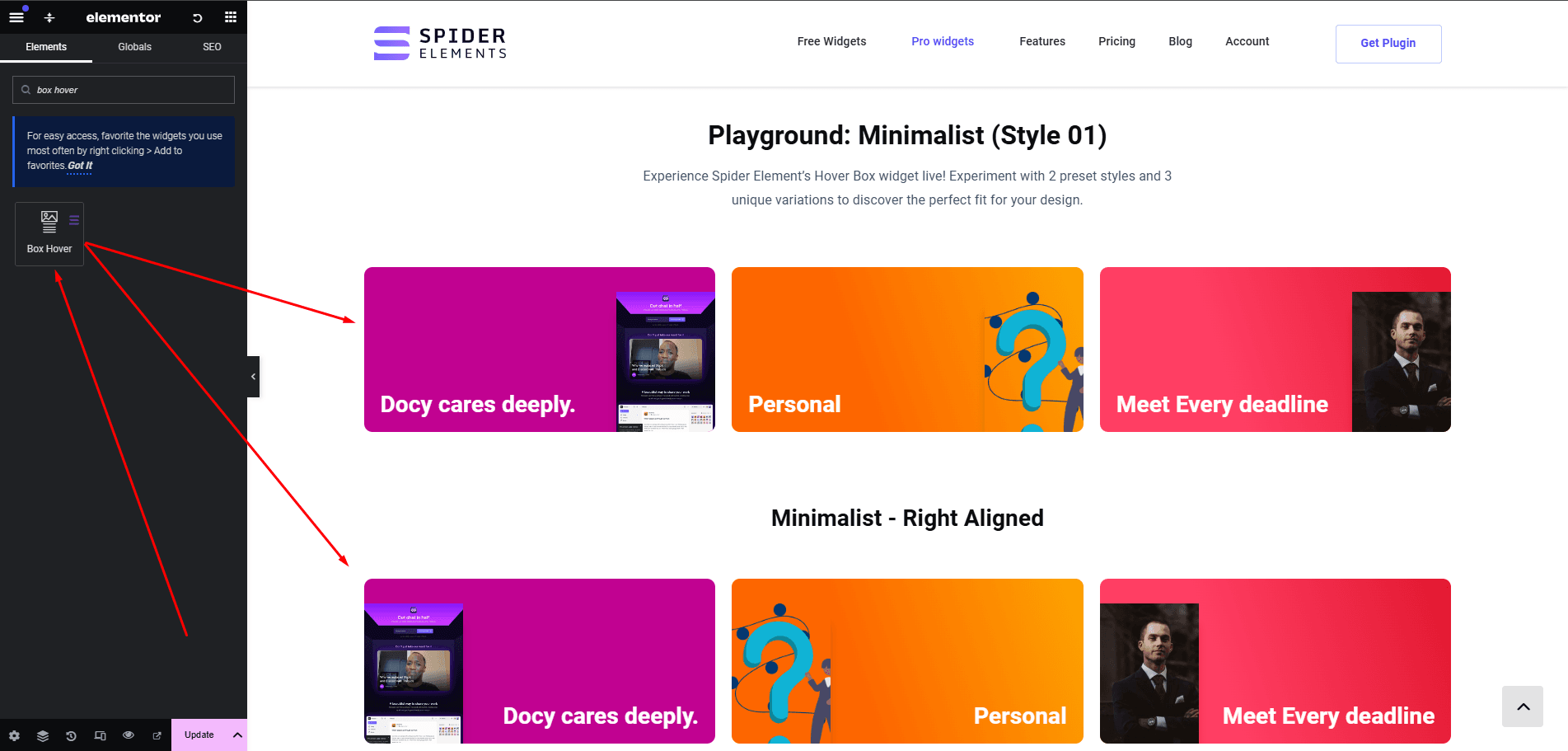 Box hover widget