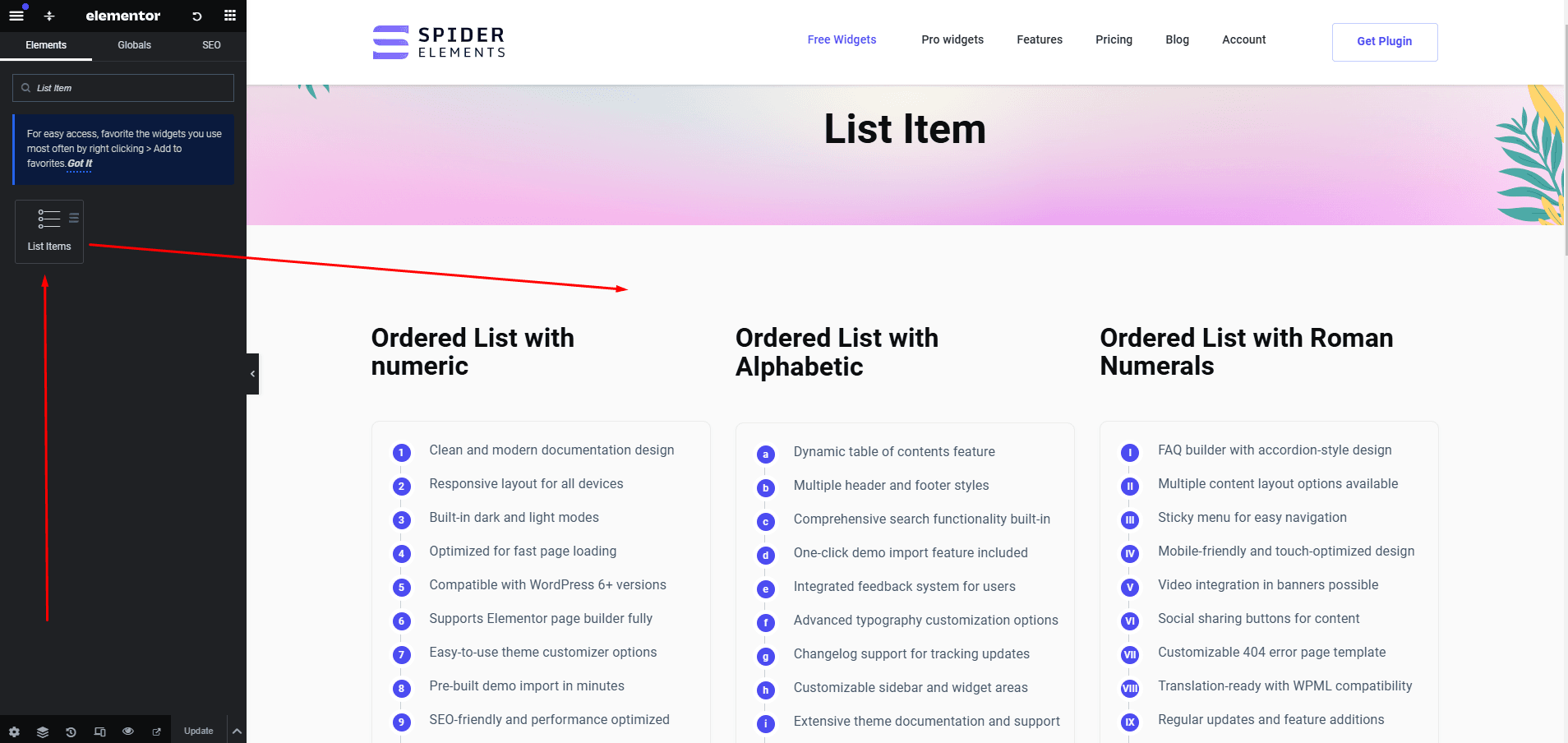 List Item Widget | free elementor widget