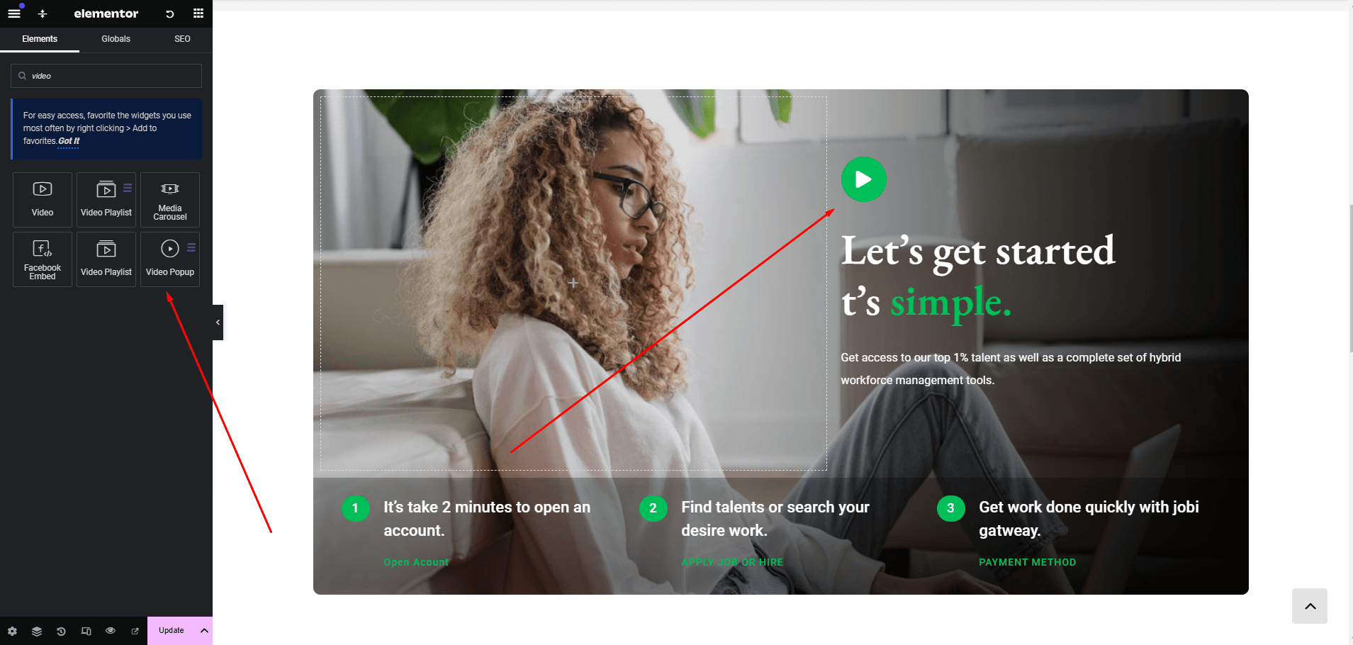 video popup widget